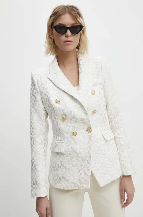 Answear Lab gyapjú kabát fehér, mintás, kétsoros gombolású