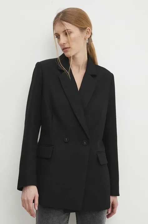 Answear Lab gyapjú kabát fekete, sima, egysoros gombolású