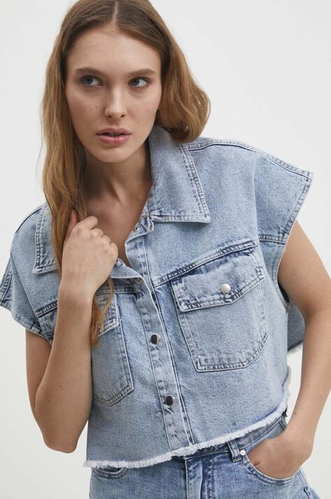 Džínová vesta Answear.LAB jednořadá