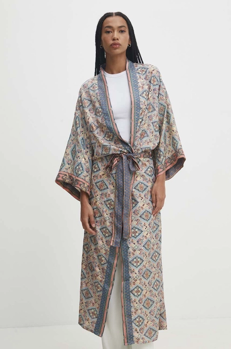 Answear Lab kimono kolor niebieski niezapinana wzorzysta