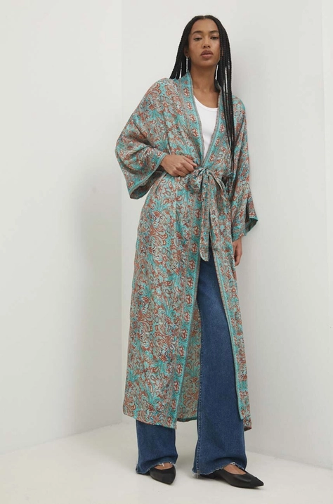 Answear Lab kimono kolor zielony wzorzysta