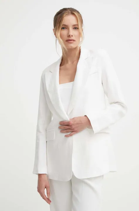 Ленено сако Answear Lab в бяло с едно копче с изчистен дизайн