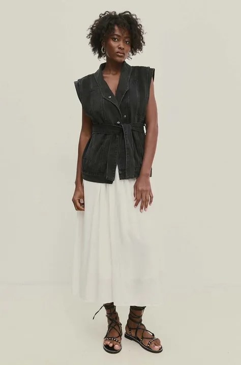 Rifľová vesta Answear Lab čierna farba, jednoradová