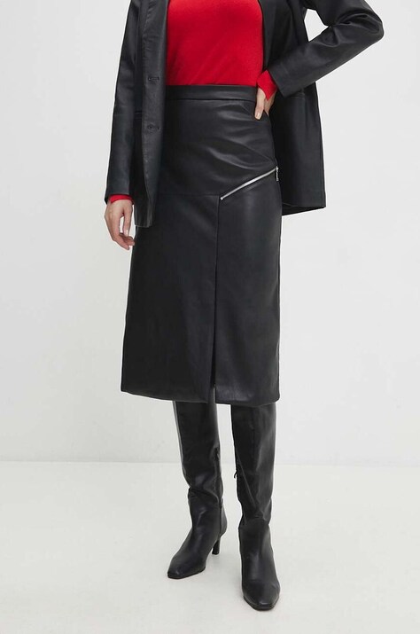 Answear Lab fustă culoarea negru, midi, drept