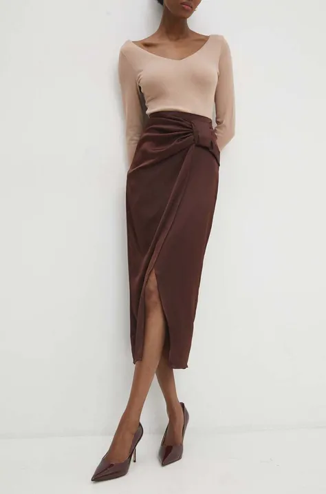 Suknja Answear Lab boja: smeđa, maxi, pencil