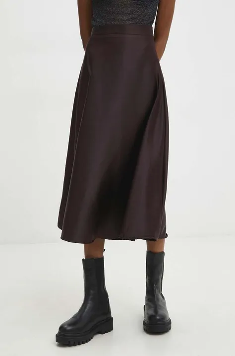 Suknja Answear Lab boja: smeđa, midi, širi se prema dolje