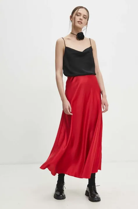 Suknja Answear Lab boja: crvena, midi, širi se prema dolje