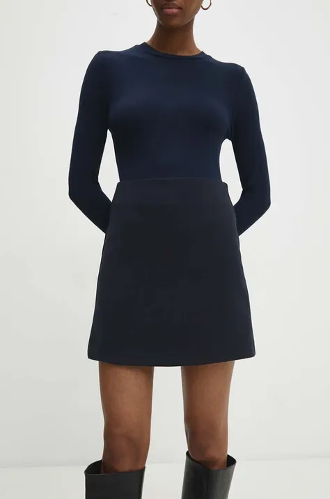 Suknja Answear Lab boja: tamno plava, mini, širi se prema dolje