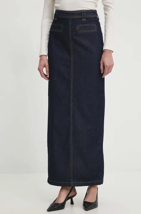 Rifľová sukňa Answear Lab tmavomodrá farba, maxi, rovný strih
