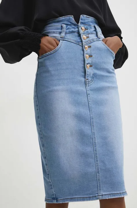 Answear Lab spódnica jeansowa kolor niebieski midi ołówkowa