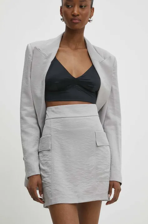 Suknja Answear Lab boja: srebrna, mini, širi se prema dolje
