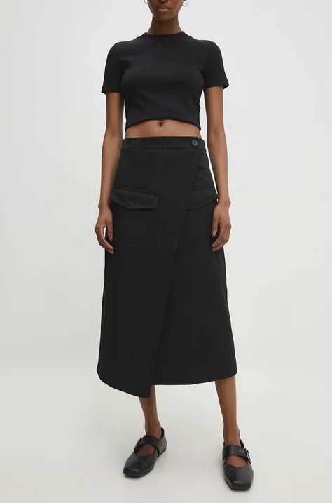 Suknja Answear Lab boja: crna, midi, širi se prema dolje
