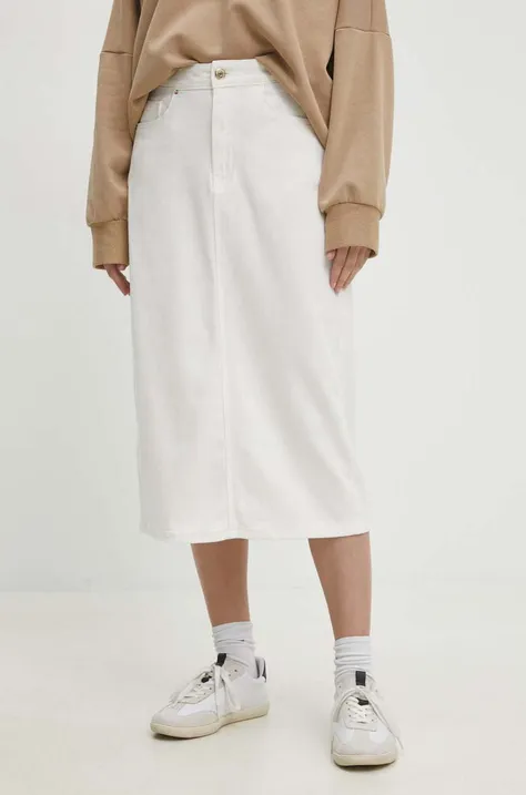 Traper suknja Answear Lab boja: bijela, midi, ravna