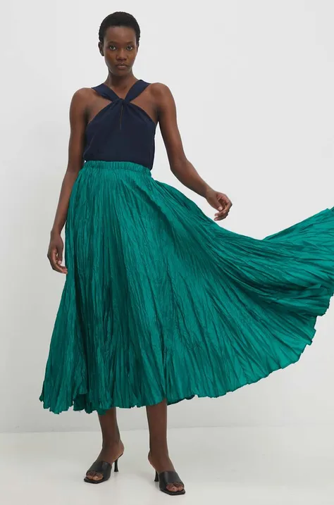 Suknja Answear Lab boja: zelena, maxi, širi se prema dolje