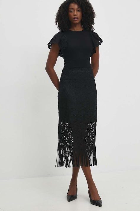 Answear Lab fustă culoarea negru, midi, drept