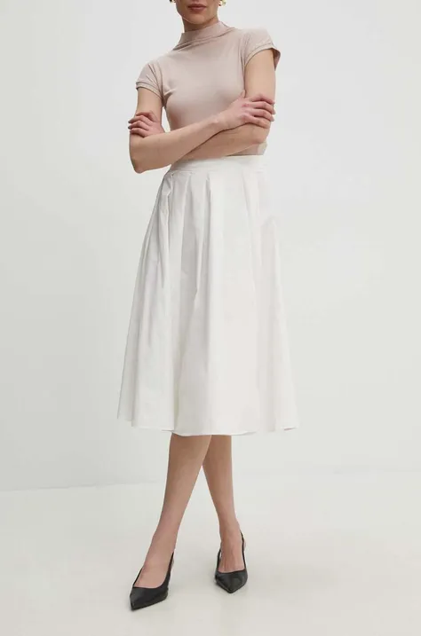 Suknja Answear Lab boja: bijela, midi, širi se prema dolje