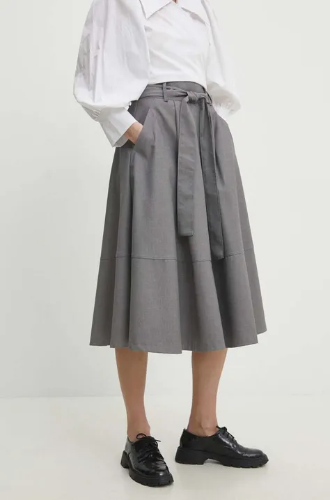 Suknja Answear Lab boja: siva, midi, širi se prema dolje