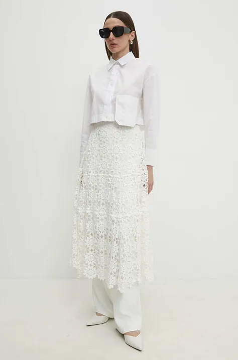 Хлопковая юбка Answear Lab цвет белый midi расклешённая