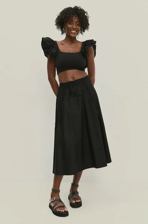Хлопковая юбка Answear Lab цвет чёрный midi расклешённая