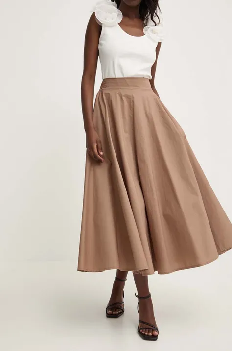 Suknja Answear Lab boja: smeđa, maxi, širi se prema dolje