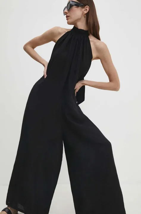 Ολόσωμη φόρμα με λινό Answear Lab χρώμα: μαύρο