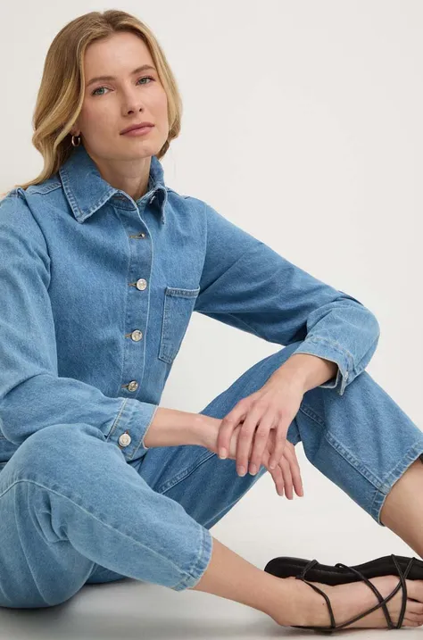 Answear Lab kombinezon jeansowy kolor niebieski bawełniany z kołnierzykiemm