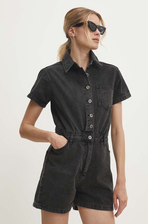 Джинсовий комбінезон Answear Lab колір чорний з бавовни з коміром