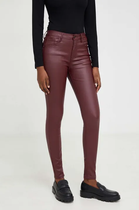 Answear Lab spodnie damskie kolor bordowy dopasowane medium waist