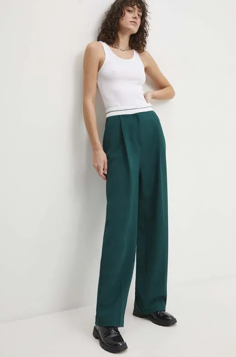 Панталон Answear Lab в зелено с широка каройка, с висока талия