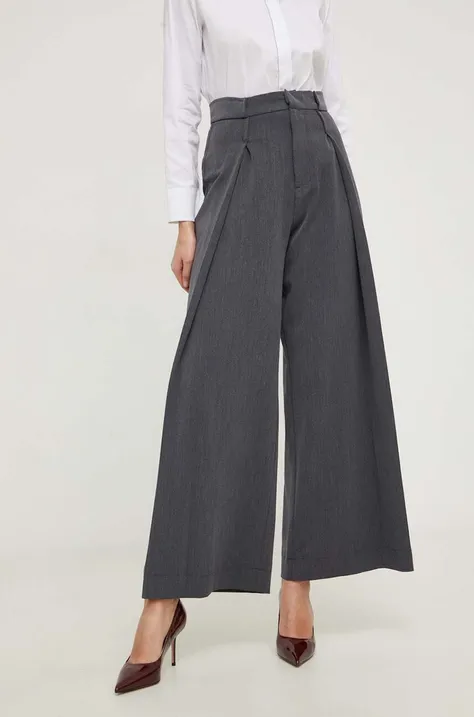 Bavlněné kalhoty Answear Lab šedá barva, jednoduché, high waist