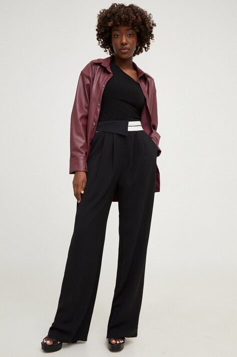 Answear Lab pantaloni femei, culoarea negru, lat, high waist