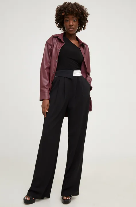 Answear Lab nadrág női, fekete, magas derekú széles