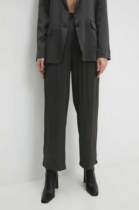 Answear Lab nadrág női, szürke, magas derekú széles