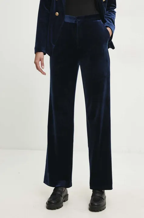 Велюрові штани Answear Lab колір синій широке висока посадка