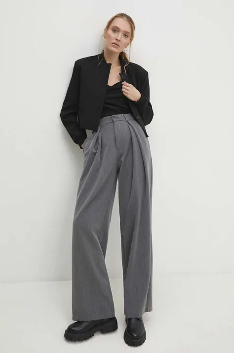 Nohavice Answear Lab dámske, šedá farba, široké, vysoký pás