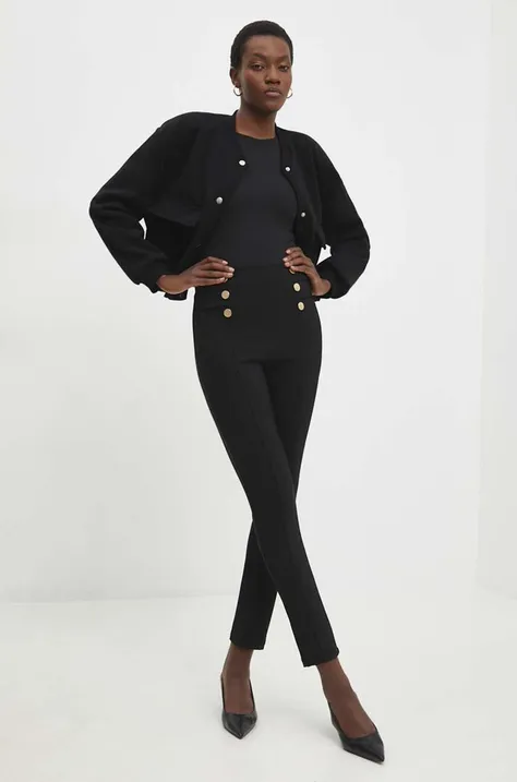 Answear Lab nadrág női, fekete, magas derekú testhezálló