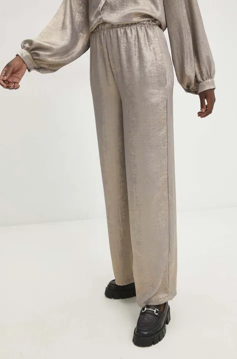 Nohavice Answear Lab dámske, zlatá farba, široké, vysoký pás