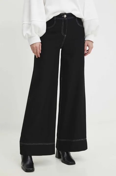 Answear Lab nadrág női, fekete, magas derekú széles