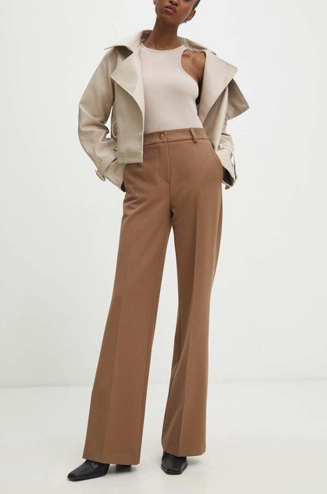 Answear Lab pantaloni femei, culoarea maro, drept, high waist