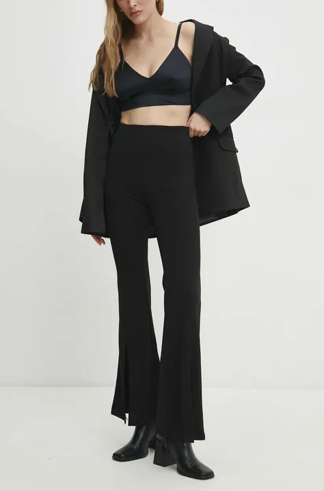 Nohavice Answear Lab dámske, čierna farba, zvony, vysoký pás