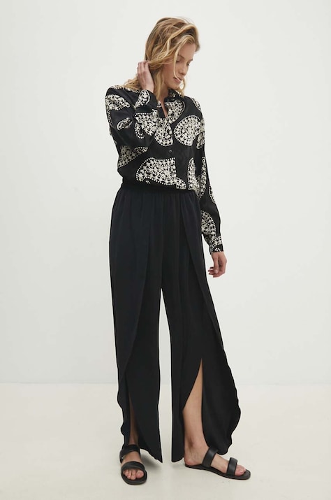 Kalhoty Answear.LAB dámské, černá barva, široké, high waist