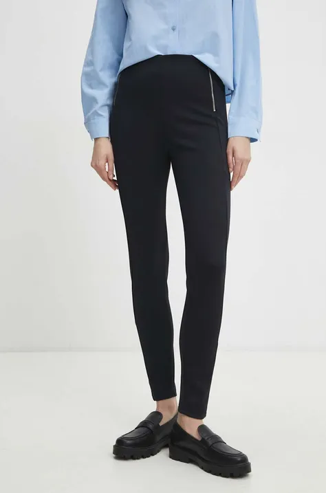 Nohavice Answear Lab dámske, tmavomodrá farba, priliehavé, vysoký pás