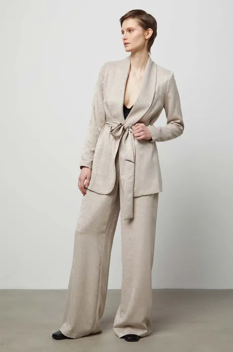 Nohavice Answear Lab dámske, béžová farba, široké, vysoký pás