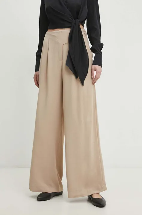 Answear Lab spodnie damskie kolor beżowy proste high waist