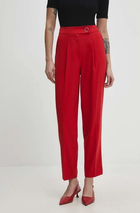 Nohavice Answear Lab dámske, červená farba, cigaretový strih, vysoký pás