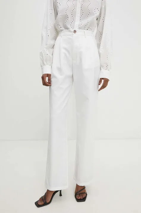 Nohavice Answear Lab dámske, biela farba, rovné, vysoký pás