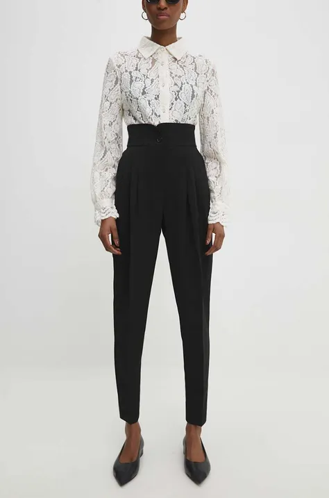 Nohavice Answear Lab dámske, čierna farba, strih chinos, vysoký pás