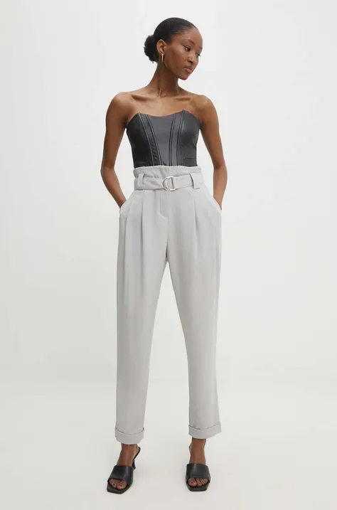 Nohavice Answear Lab dámske, šedá farba, strih chinos, vysoký pás