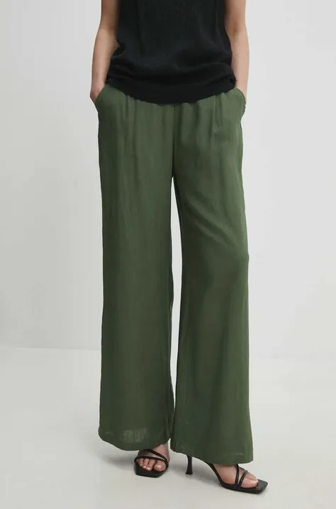 Answear Lab spodnie z lnem kolor zielony szerokie high waist