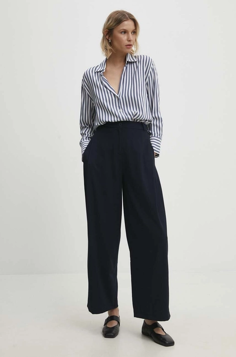 Answear Lab pantaloni femei, culoarea albastru marin, lat, high waist